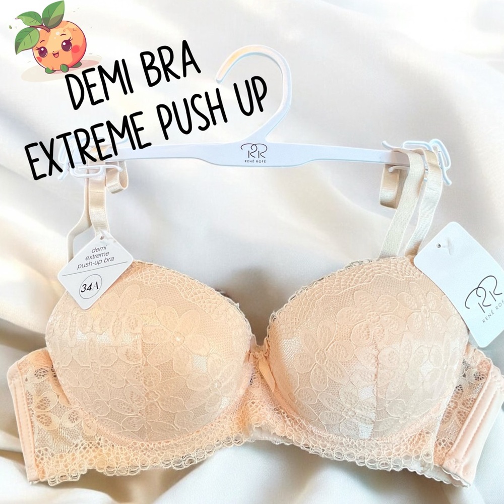 Rene Rofe Nude Lace Demi Bra Extreme Push Up